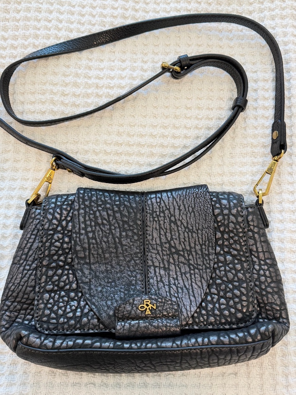 orYANY Lottie Black Pebbled Leather Crossbody Shoulder Bag